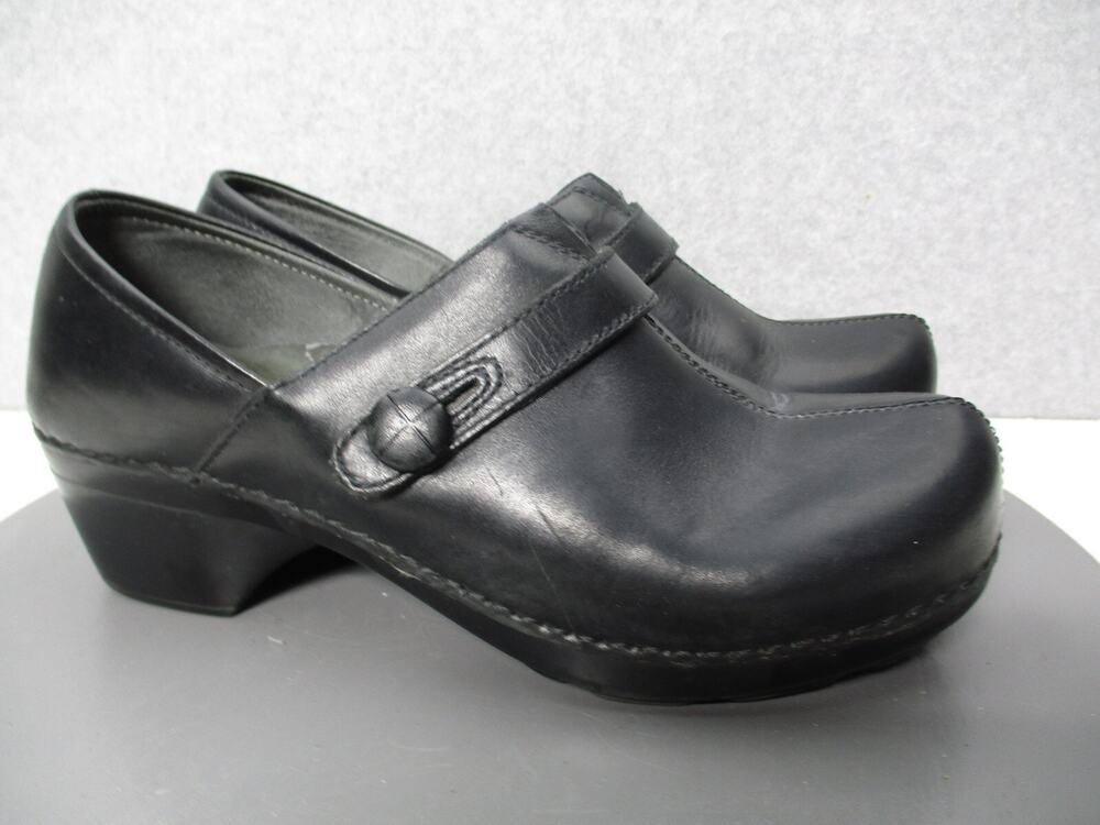 Dansko Black Leather Clog Mules